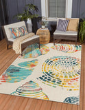 Unique Loom Outdoor Coastal Bodrum Machine Made Solid Print Rug Multi, Navy Blue/Yellow/Teal/Red 5' 3" x 8' 0"