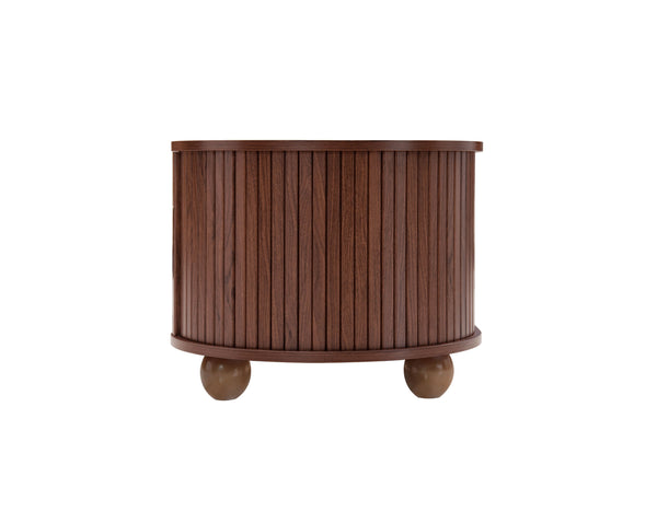 English Elm Coffee Table with Sliding Door Storage Dark Walnut Low Profile Modern Living Room W688P339193