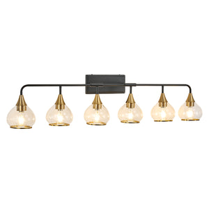 English Elm 48" Modern 6-Light Vanity Wall Sconce Black & Gold Iron Glass Fixture for Bathroom Mirror Lighting W2312P374983