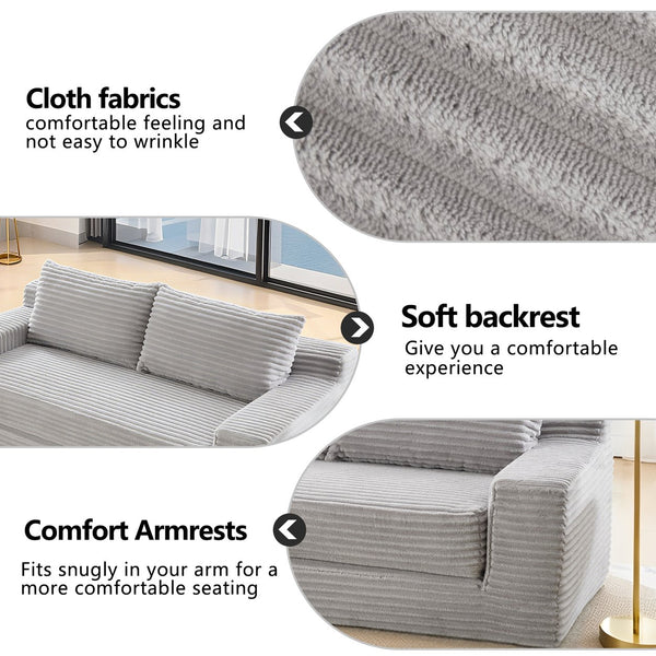 English Elm Loveseat Convertible Sofa Bed with Memory Foam & Steel Frame, No Assembly, Corduroy Comfort LIGHT GREY W3561P324165