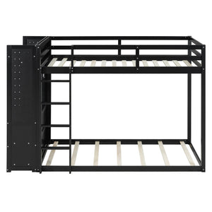 English Elm Twin Bunk Bed with Storage Drawers Hanging Rail Led Shelves and Pegboard Organizer Black LT000282AAB