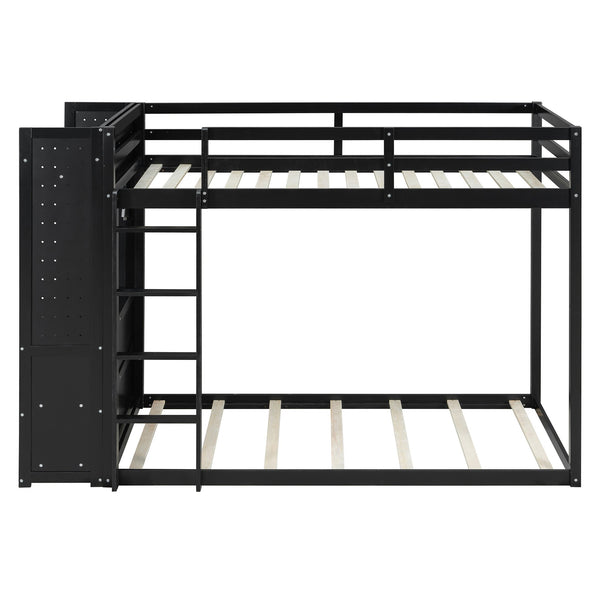 English Elm Twin Bunk Bed with Storage Drawers Hanging Rail Led Shelves and Pegboard Organizer Black LT000282AAB