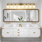 English Elm 8-Light Golden Bathroom Vanity Light Fixture, Frosted Glass Shades, Modern Wall Mounted Lighting (No Bulbs)