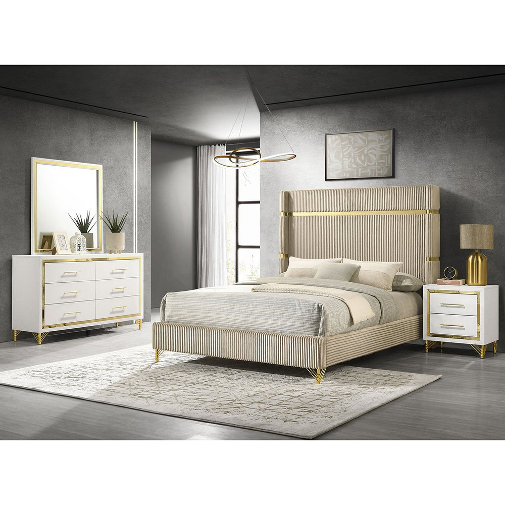 English Elm Malcolm Eastern King Bedroom Set Velvet Wingback Bed with Gold Chrome Glam Accents B062S01747