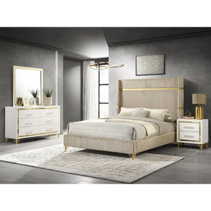 English Elm Malcolm Eastern King Bedroom Set Velvet Wingback Bed with Gold Chrome Glam Accents B062S01747
