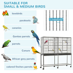 English Elm Pawhut Spacious Double Compartment Rolling Metal Bird Cage with Perch and Storage Shelf W2225P173759