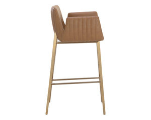 Sunpan Lucano Barstool - Stunning Milliken Cognac Faux Leather With Gold Legs For Elegant Dining Spaces Brown Faux Leather 111123