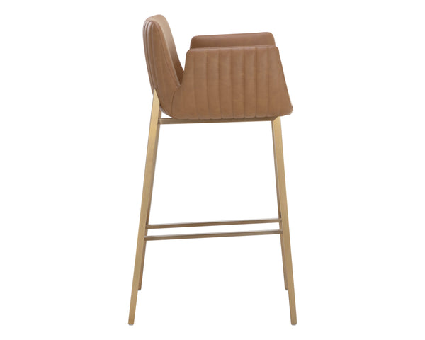 Sunpan Lucano Barstool - Stunning Milliken Cognac Faux Leather With Gold Legs For Elegant Dining Spaces Brown Faux Leather 111123