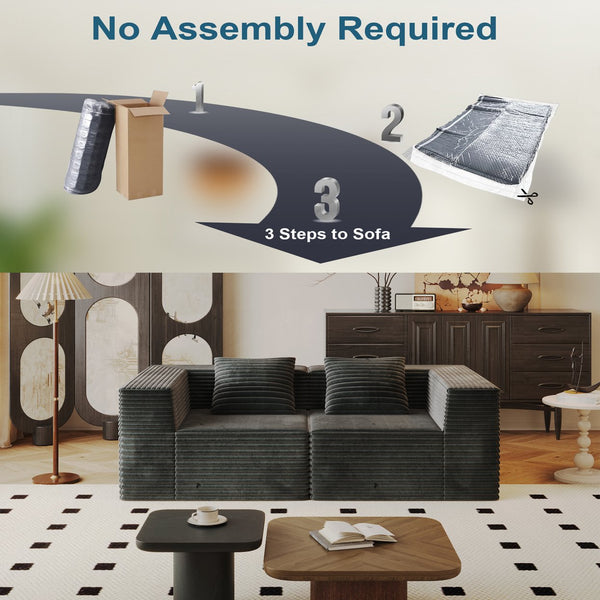 English Elm Modular Corduroy L-Shape Sectional Sofa with Deep Seat, Memory Foam Comfort and Easy No-Assembly Setup Gray W3434P383878