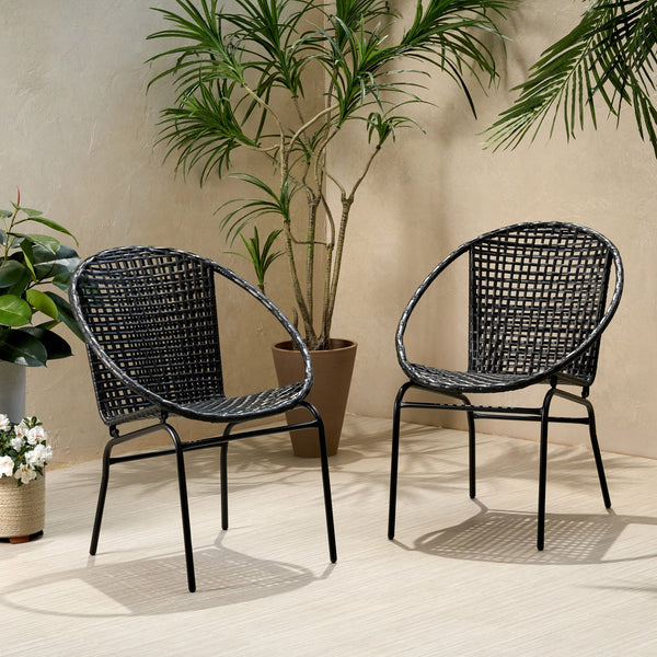 English Elm Christopher Knight Home® - Polyethylene PE Wicker 2-Person Seating Group — Weather-Resistant Rattan & Metal, Sleek Patio Set 66628.00BLK_66627.00BLK