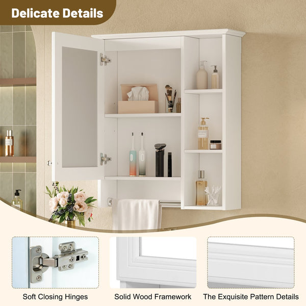 English Elm 3-in-1 Matte Medicine Cabinet Wall Mounted Mirror with Towel Bar and Storage Shelf White N710P401340K