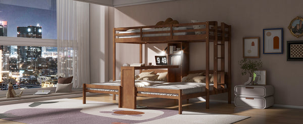 English Elm Twin Triple Bunk Bed with Built in Desk Open Shelving and Led Task Lighting Natural N7090002243N