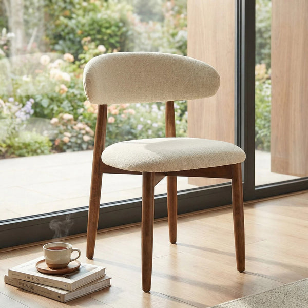 English Elm Wooden Upholstered Dining Chairs Set of 2 Linen Fabric Curved Back Farmhouse Style Beige W3204P456998