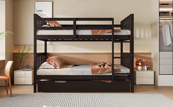 English Elm Full Over Bunk Bed with Twin Trundle Solid Pine Frame Gray Convertible LT100204AAP-1