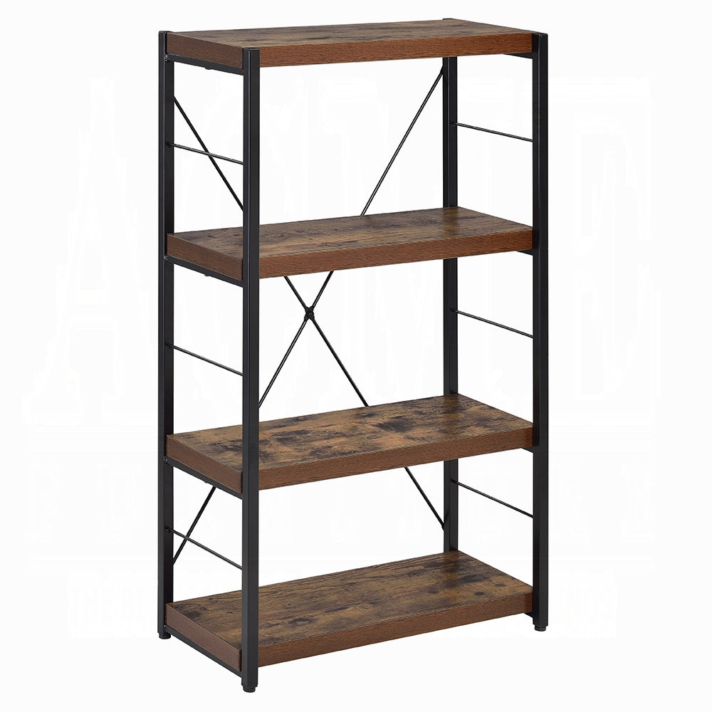 English Elm Industrial 1pc Bookshelf Black Metal Frame with Weathered Oak Shelves, 4-Tier X-Back Storage, 24"W x43"H B2741P335213