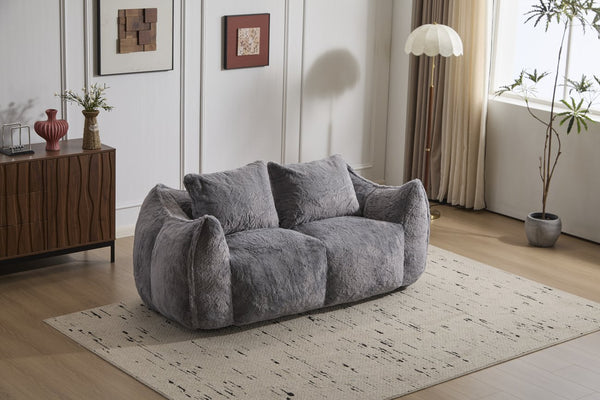 English Elm Giant Ultra Soft Fluffy Loveseat Bean Bag Sofa for Adults, Oversized Shredded Foam Couch with Pillows Grey W3723P353893