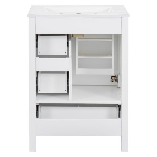 English Elm Modern 24 Inch Bathroom Vanity Solid Wood Cabinet with Ceramic Sink and Soft Close Storage White N729P292859K