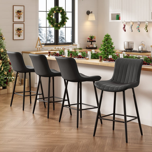English Elm Counter Stools Set Of 2 - Stylish Mid-Century Modern Faux Leather Chairs For Kitchen & Dining T3623P366861