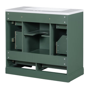 English Elm 36" Modern Bathroom Vanity with Ceramic Sink, Six Drawers, Adjustable Shelf, Solid Wood Build Green SY999808AAF-6
