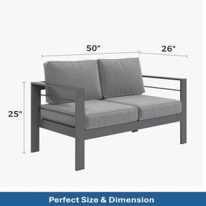 English Elm 50" Cast Aluminum Outdoor Loveseat with Uv Resistant Olefin Cushions for Patio Decks Gray+Gray B082P454977