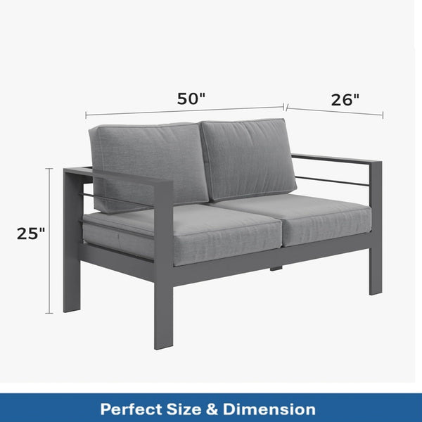 English Elm 50" Cast Aluminum Outdoor Loveseat with Uv Resistant Olefin Cushions for Patio Decks Gray+Gray B082P454977