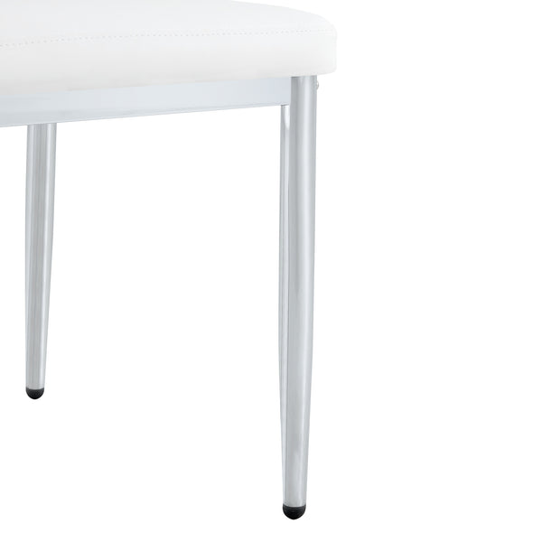 English Elm Table and Chair Set Marble Glass Top Silver Legs White Pu Seating for Modern Dining W1151S04646