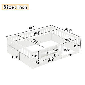 English Elm Queen Low Profile Kids Floor Bed with Guardrails Bookshelf and Pine Wood Frame White W1580P373142