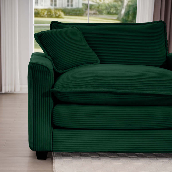 English Elm Comfortable Single Chair With Footstool And Pillow - Luxurious Green Corduroy For Living Spaces W714S00702