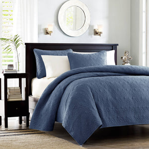 JLA Home Madison Park - 3 Reversible Quilt Set with Textured Stitching, Prewashed Cotton Fill, Antimicrobial Freshness, Machine Washable Navy MP13-1687