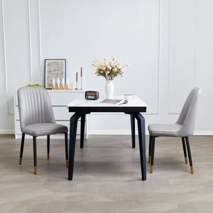 English Elm Set of 2 Dining Chairs with Thick Cushions and PU Leather Upholstery — Modern Sturdy Iron Frames for Home & Restaurant Seating LIGHT GREY N842P300567E