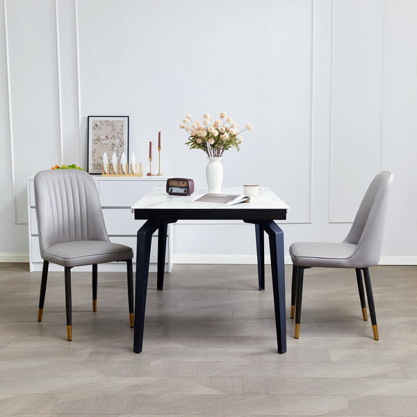 English Elm Set of 2 Dining Chairs with Thick Cushions and PU Leather Upholstery — Modern Sturdy Iron Frames for Home & Restaurant Seating LIGHT GREY N842P300567E