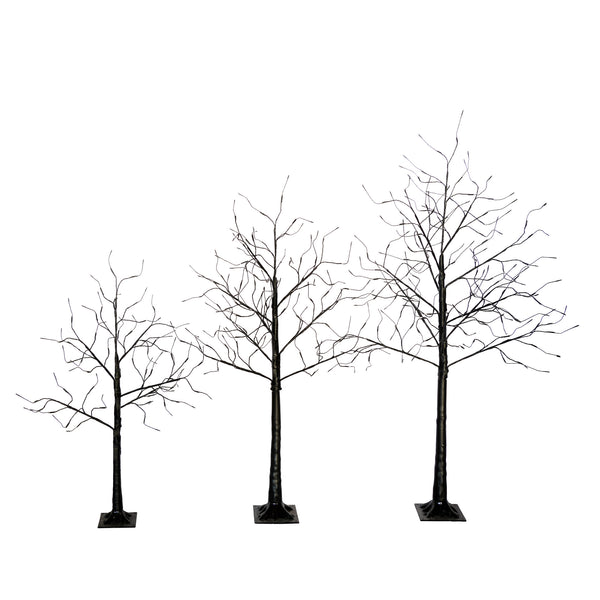 English Elm 3 Pack Halloween Spooky Tree Set with Purple LED Lights, 4ft‑6ft Hinged UV‑Resistant Indoor Decor (96) PX283443AAF