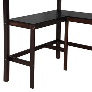 English Elm Twin Loft Bed with Built-in Desk and Open Shelves Solid Pine Kids Study Sleep Espresso LT001537AAP-1