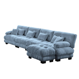 English Elm Free Modular Sectional Sofa - L-Shaped Cloud Couch With Convertible Ottoman & Chic Chenille Blue Finish W714S01179