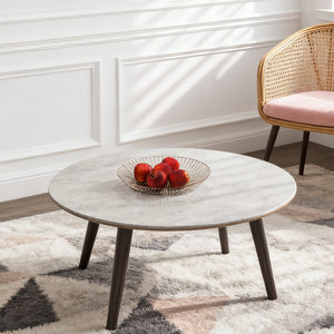 English Elm 30"inch Round Tempered Glass Tabletop Marble Pattern Indoor Outdoor Patio Dining Gray W241P361473