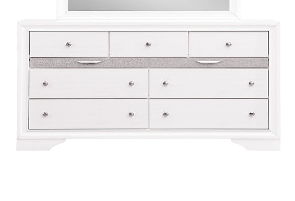 English Elm Madrid 6-Drawer Chest with Felt Lined Tray, Silver Acrylic Trim & Nickel Handles for Modern Storage White 43 L x 66 W x 20 H B078P286064