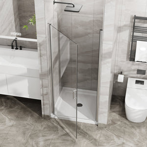 English Elm Goodyo 34"X72" Semi-Frameless Pivot Shower Door & Acrylic Base Combo For Modern Bathrooms Upgrade W1223S00016