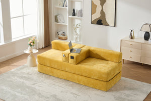 English Elm UNITED Folding Sofa Bed with Removable Cover Zipper, Chenille Memory Foam Sleeper for Small Spaces Yellow W1568P293806