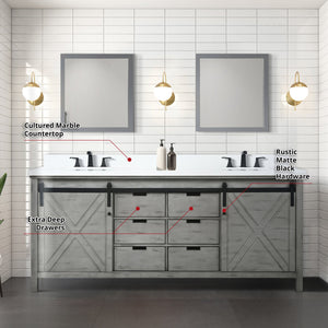 English Elm Ash Grey Double Bath Vanity 80" W x 22" D with Cultured Marble Top, Matte Black Faucets & 30" Mirrors B2731S01121
