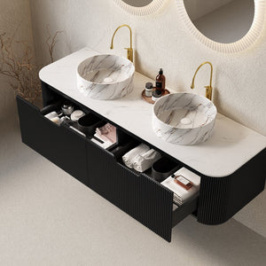 English Elm Dina 60" Wall-Mounted Bathroom Vanity With Dual Ceramic Basins, Storage Drawers & Sleek Design W2615S00506