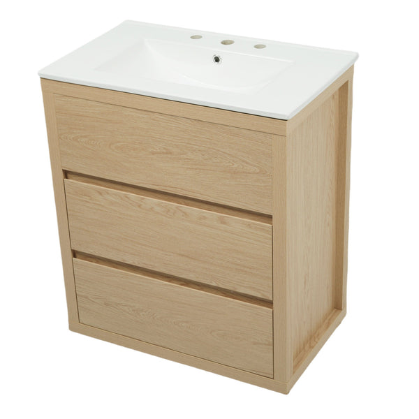 English Elm Christopher Knight Home® - 60" Double Sinks Bathroom Vanity Set with Two Ceramic Basins, Soft-Close Drawers, Sleek Handle-Free Design Natural Wood N817P280550N