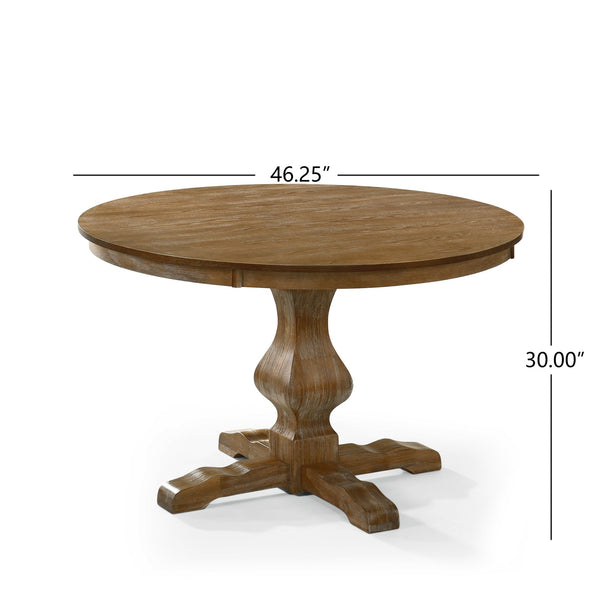 English Elm Christopher Knight Home® - Round Rustic Dining Table With Carved Pedestal Base - Natural Wood Look, Seats 4, Timeless Charm N771P355874G_N771P355875G