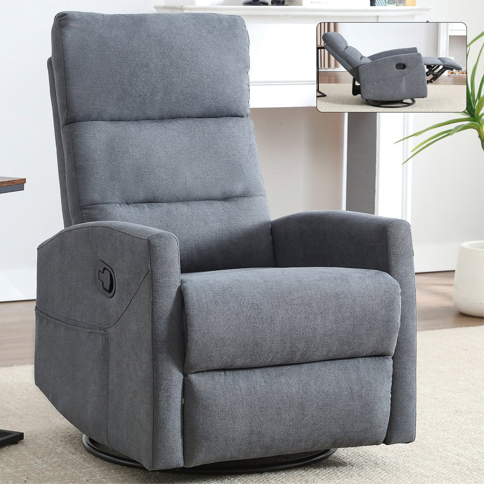 English Elm Manual Swivel Rocker Recliner Chair Upholstered in Fabric for Living Room Comfort W3224P289293