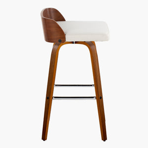 English Elm Maya 30" Mid-Century Modern Barstool Set Of 2 - Walnut Wood, Cream Fabric, Chrome Footrest, Swivel B202S00626