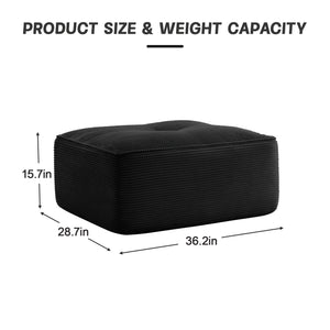 English Elm Ottoman Corduroy Upholstered Modular Accent Piece with High Resilience Foam and Curved Arms Black W714P364689