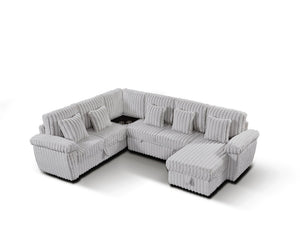 English Elm 110-inch U-shaped Corduroy Sectional with Sleeper Storage and Built-in Charging Table W2564S00053