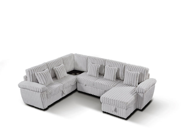English Elm 110-inch U-shaped Corduroy Sectional with Sleeper Storage and Built-in Charging Table W2564S00053