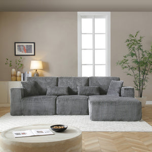 English Elm 109'' Modular Cloud Sectional with Deep Corduroy Seat for Living Room Lounging W1117S00306