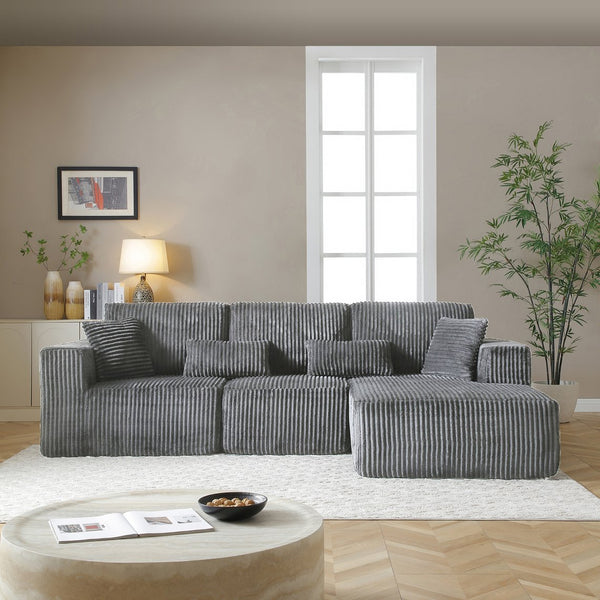 English Elm 109'' Modular Cloud Sectional with Deep Corduroy Seat for Living Room Lounging W1117S00306