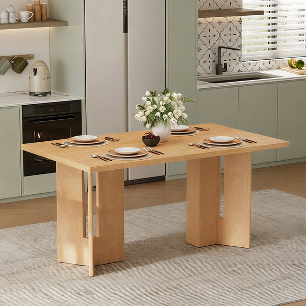 English Elm Trexm Farmhouse Rectangular Oak Veneer Dining Table with Cutout Legs for Kitchen Natural Wood Wash N715P397331D
